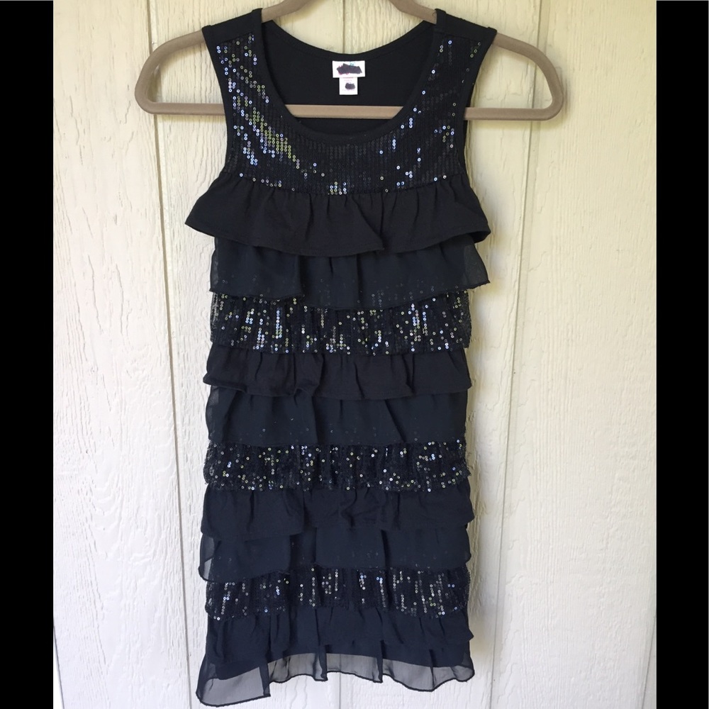 💛 Justice Size 12 Black Sequin Ruffle Party Dress